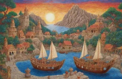 Un paisaje vibrante y antiguo lleno de símbolos