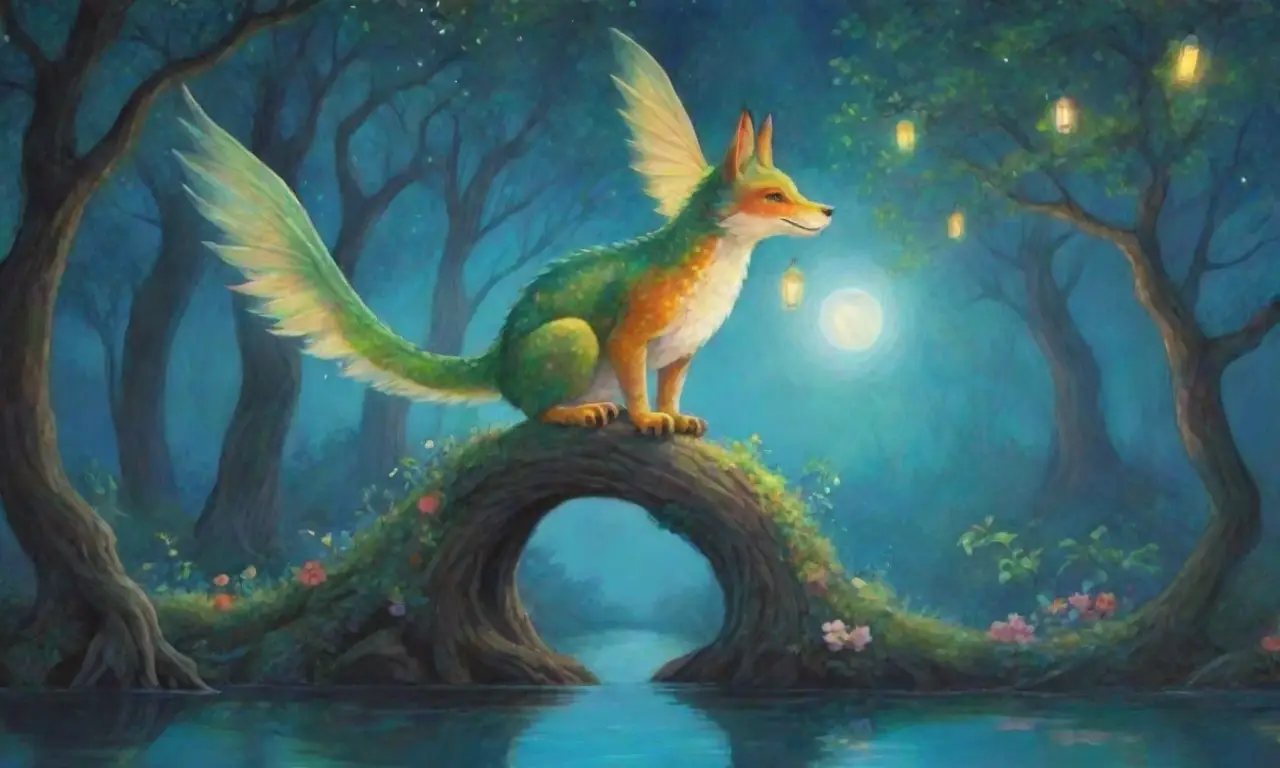 Un bosque místico donde danzan sombras, susurran árboles y un dragón brilla en el cielo