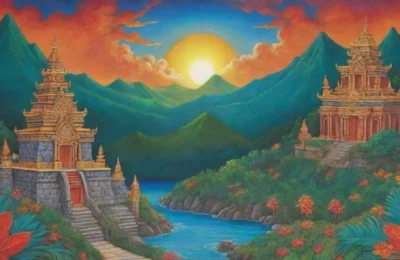Un paisaje místico lleno de colores vibrantes