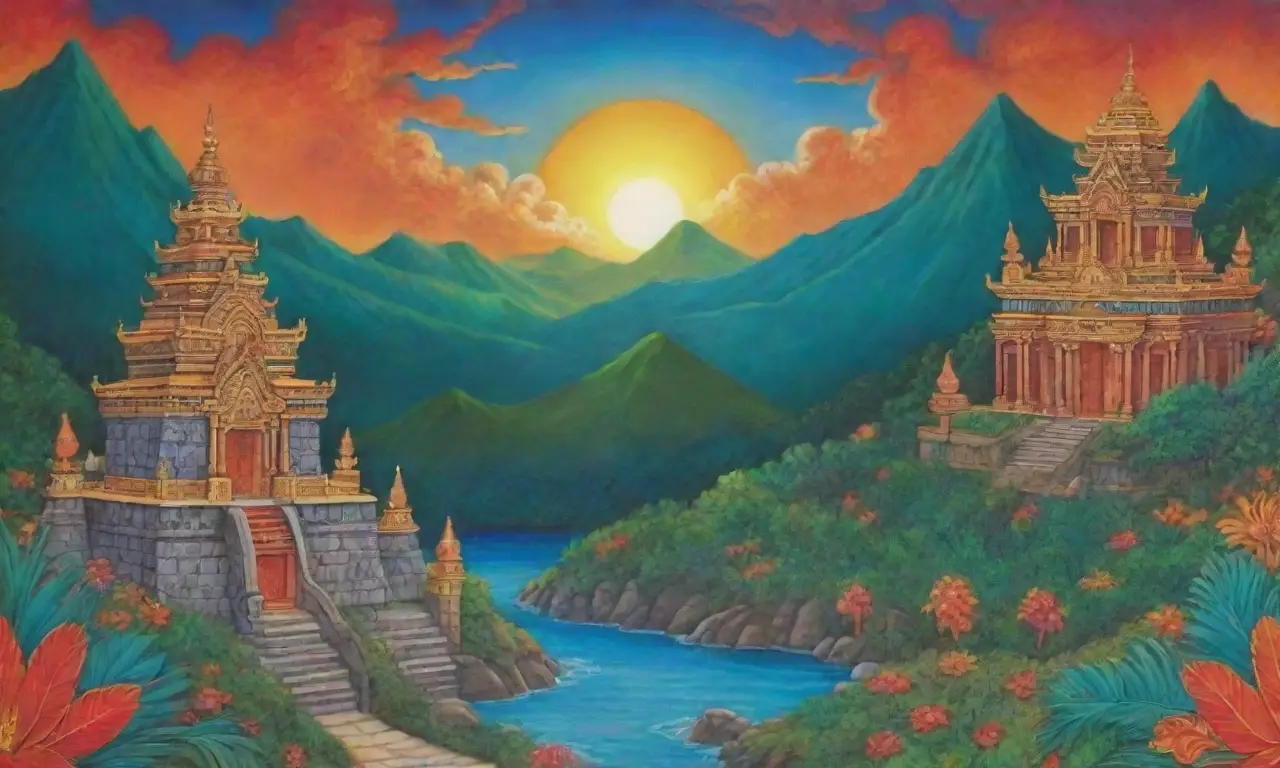 Un paisaje místico lleno de colores vibrantes
