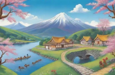 Un paisaje vibrante con Momotaro