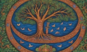 Un mural vibrante de Baiame rodeado de naturaleza