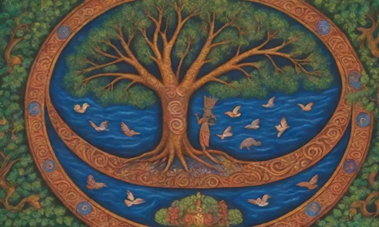 Un mural vibrante de Baiame rodeado de naturaleza