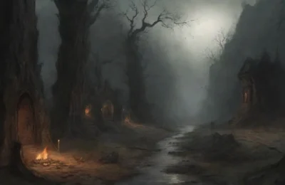 Un paisaje sombrío y desolador lleno de sombras