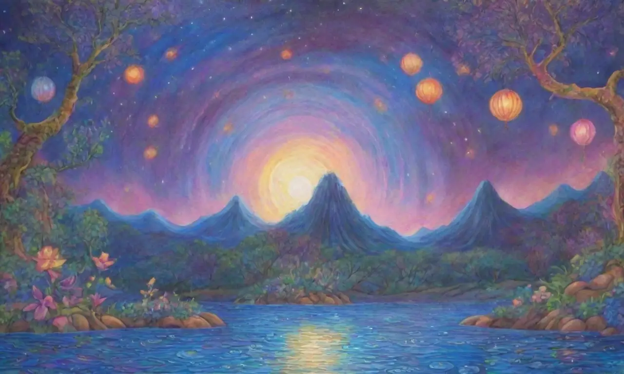 Un paisaje cósmico lleno de luz, colores y serenidad