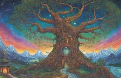 Un vasto cielo estrellado con Yggdrasil