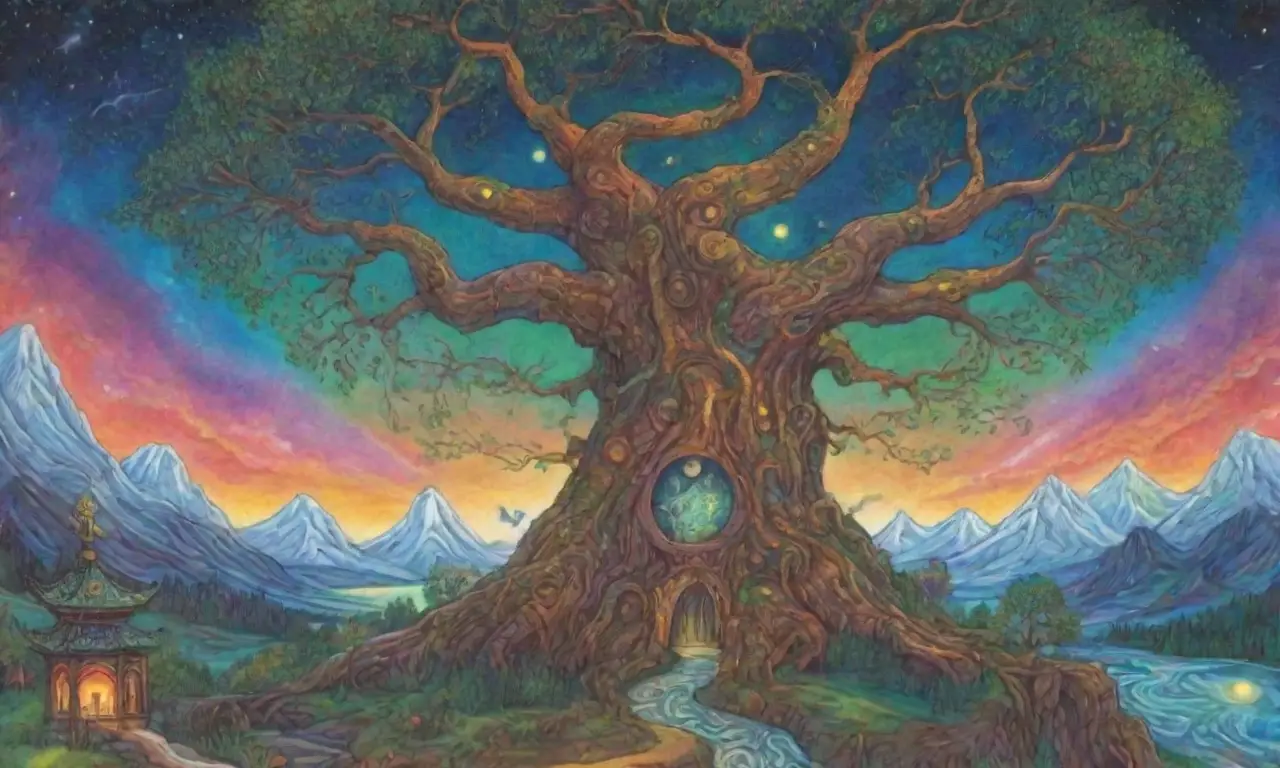 Un vasto cielo estrellado con Yggdrasil