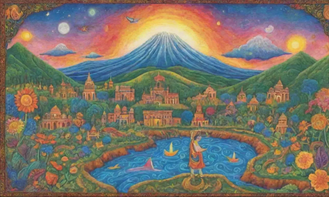 Colores vibrantes, patrones intrincados y símbolos antiguos dan vida a un paisaje lleno de historia y mitología