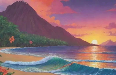 Un mágico atardecer polinesio celebra la herencia cultural con paisajes vibrantes y la figura de Māui