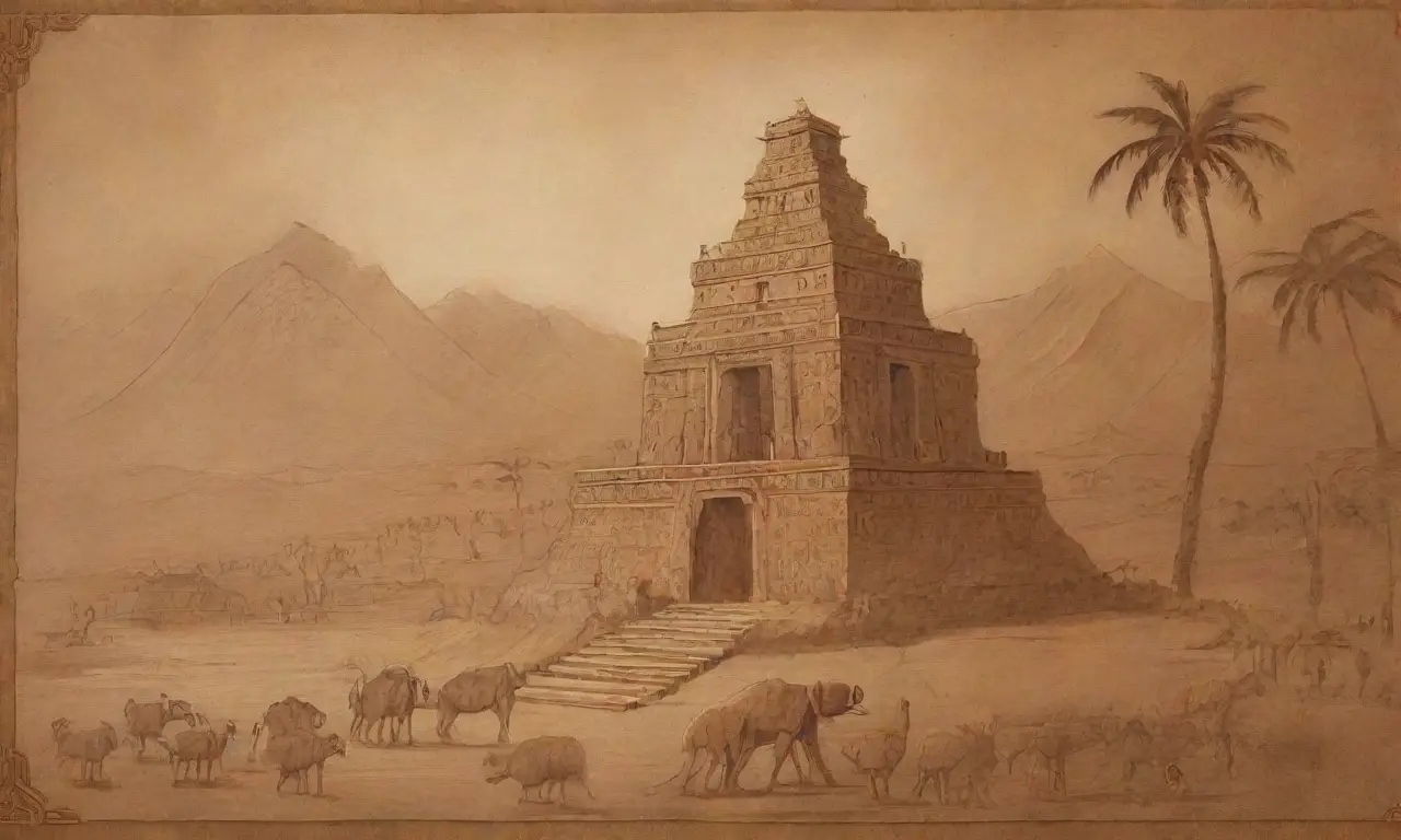 Un paisaje antiguo con tabletas de piedra