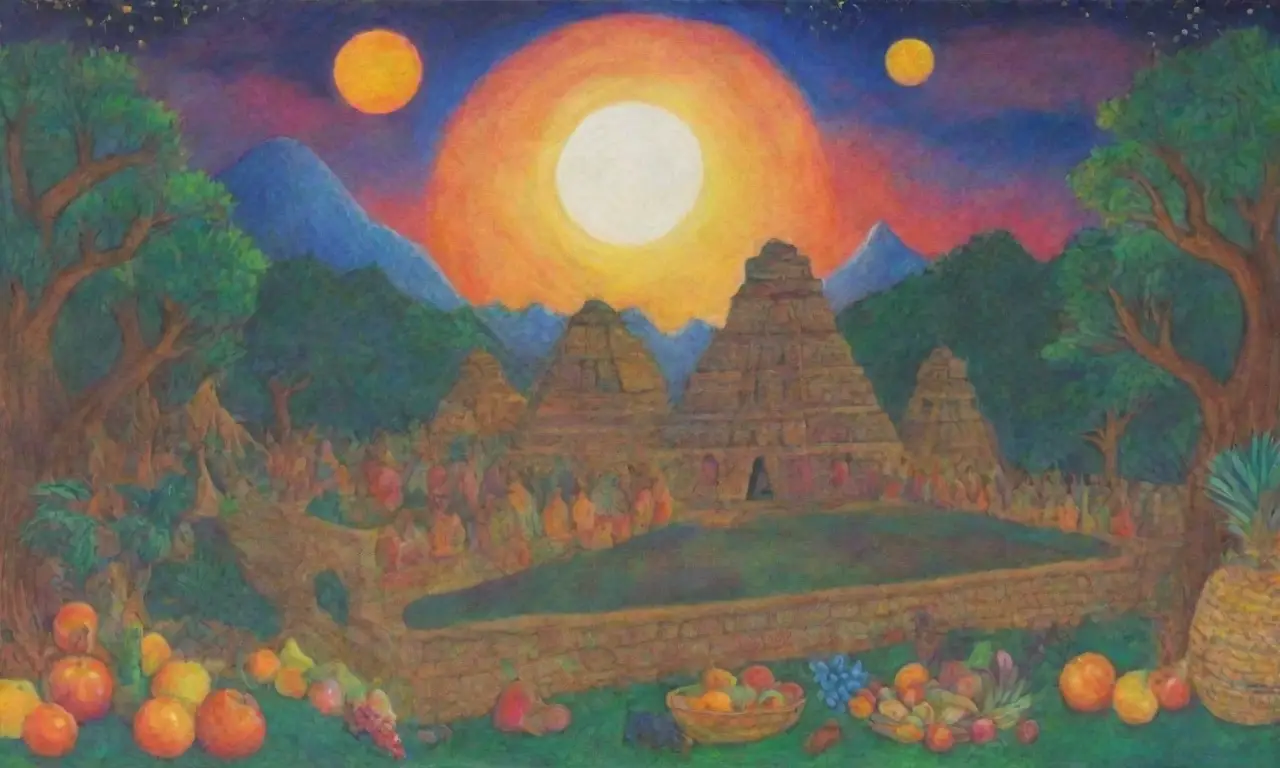 Colores vibrantes y paisajes sagrados crean un ambiente de sabiduría y tradición