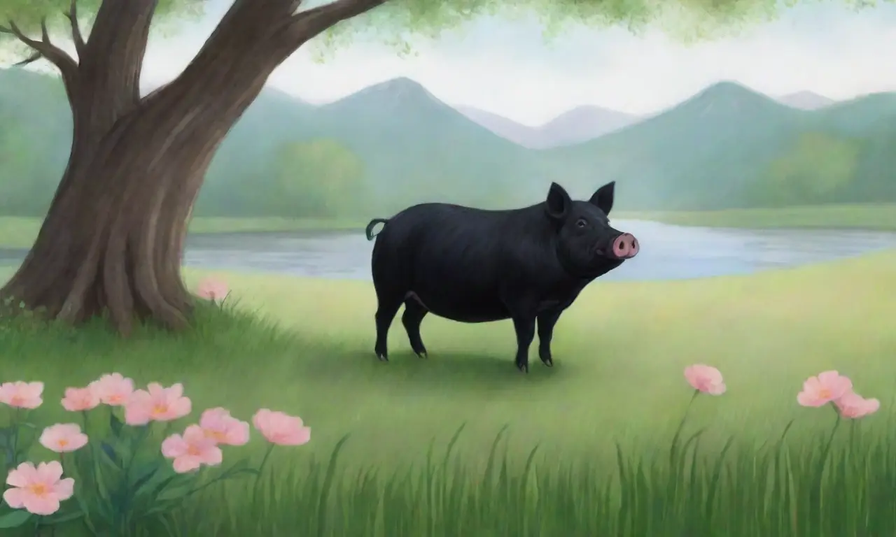 Akerbeltz, un majestuoso cerdo negro, se encuentra rodeado de un paisaje mágico y sereno