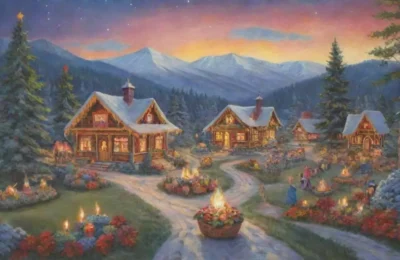 Un paisaje festivo y cultural se despliega con colores vibrantes