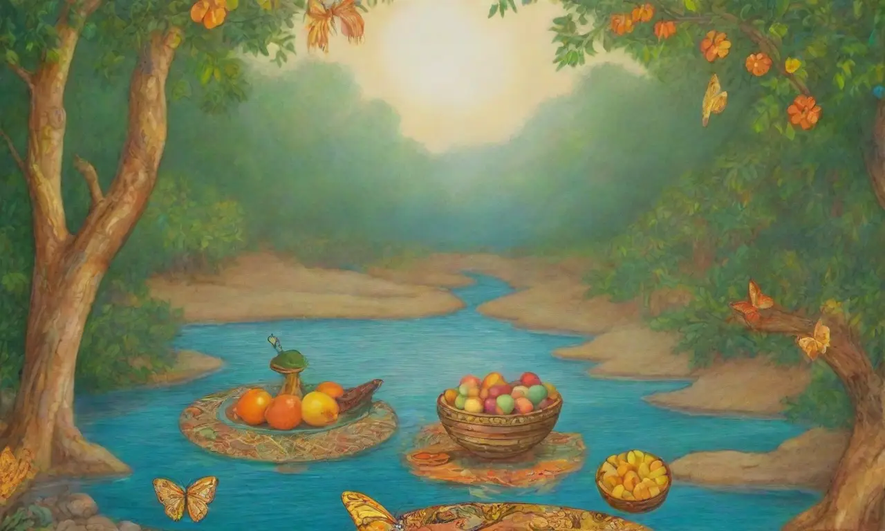 Un río dorado rodeado de flores vibrantes