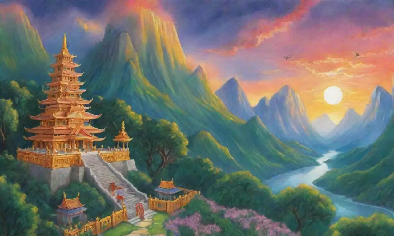 Un paisaje celestial vibrante con montañas