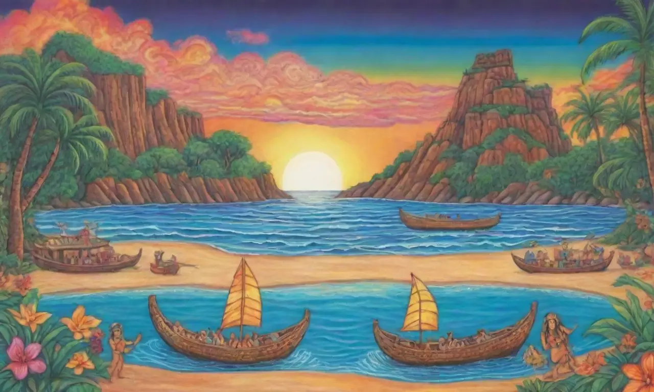 Un paisaje vibrante de olas, islas, atardecer, montañas, rituales y leyendas