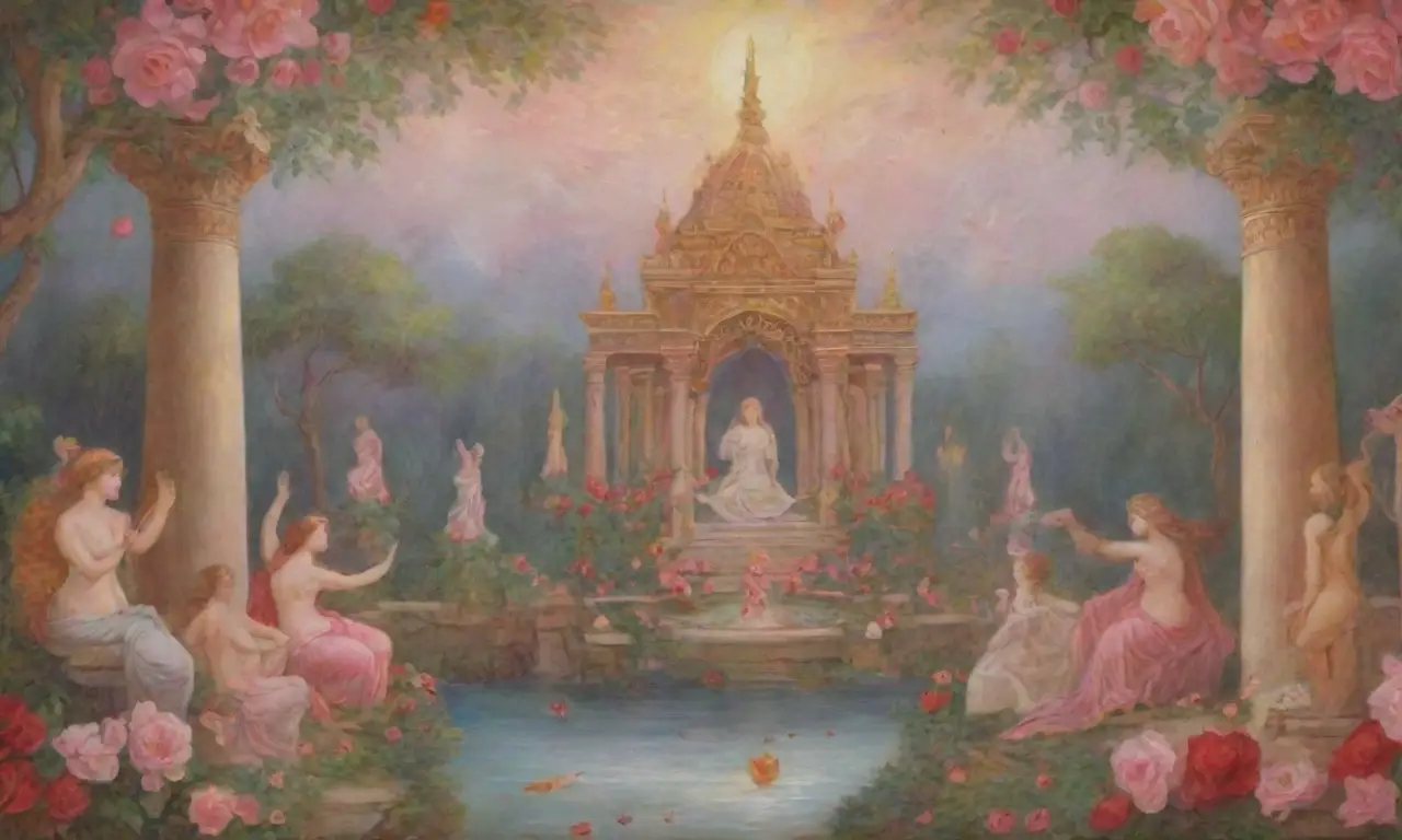 Un vibrante paisaje de amor y deseo, lleno de colores, figuras etéreas y belleza clásica