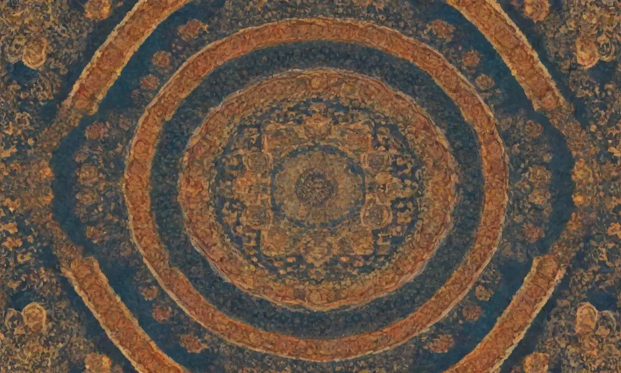 Un tapiz espiritual de patrones vibrantes, formas geométricas y símbolos de sabiduría