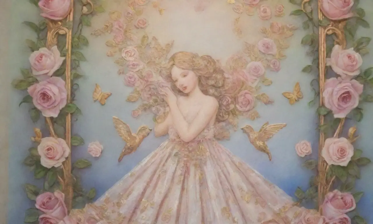 Un mosaico de amor y belleza entre flores, luz dorada y figuras etéreas