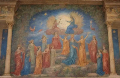 Un mural vibrante de dioses romanos
