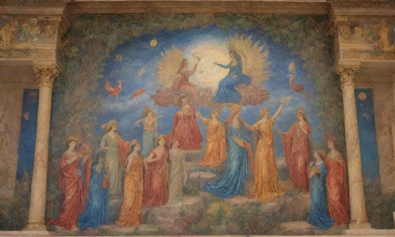 Un mural vibrante de dioses romanos
