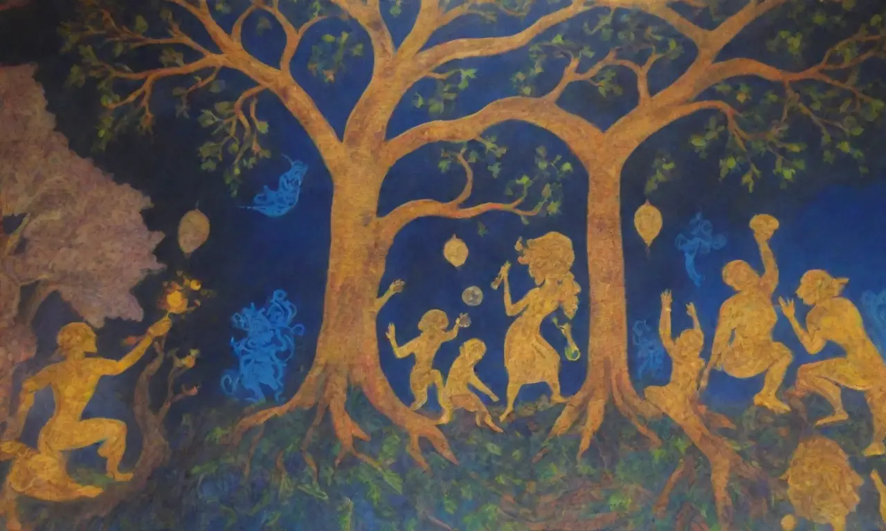 Un mural vibrante que fusiona mitología, arte urbano y símbolos culturales en un paisaje de cambio y conexión entre pasado y presente