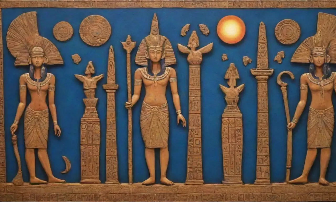Imágenes vibrantes de la antigua Egipto con jeroglíficos, dioses y naturaleza