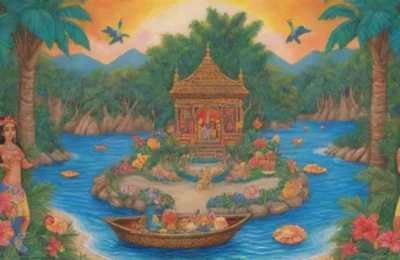 Un paisaje tropical vibrante lleno de colores