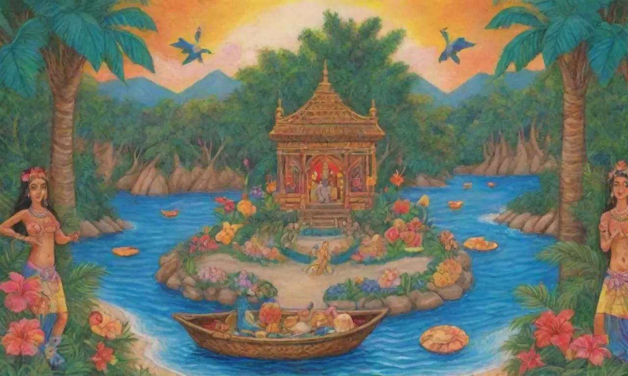 Un paisaje tropical vibrante lleno de colores