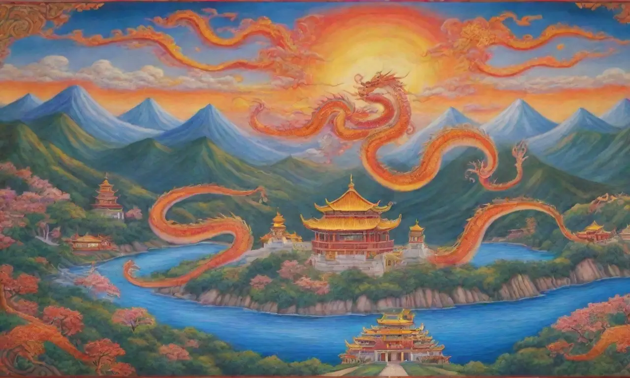 Un mural vibrante con dragones majestuosos