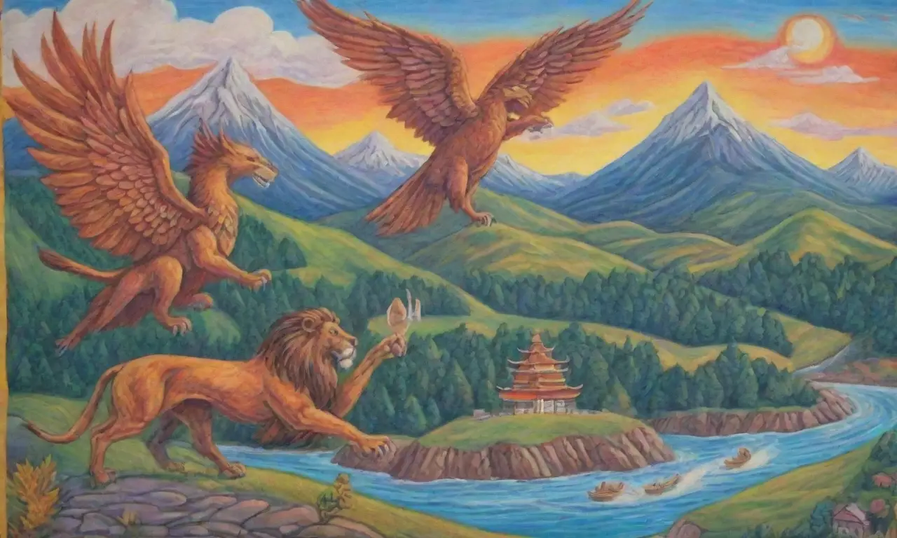 Un mural vibrante que captura la esencia de la valentía y la mitología en cada detalle