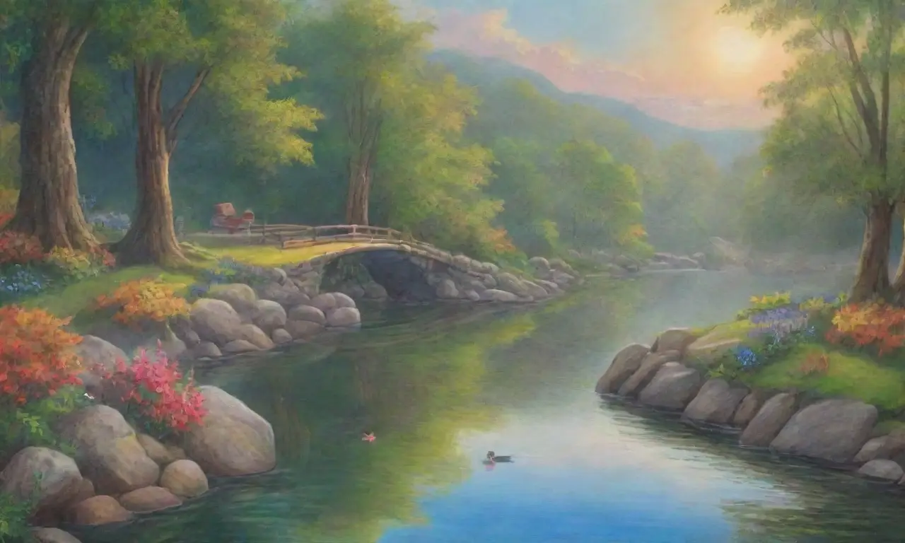 Un río sereno fluye bajo el sol dorado
