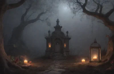 Un cementerio olvidado con sombras