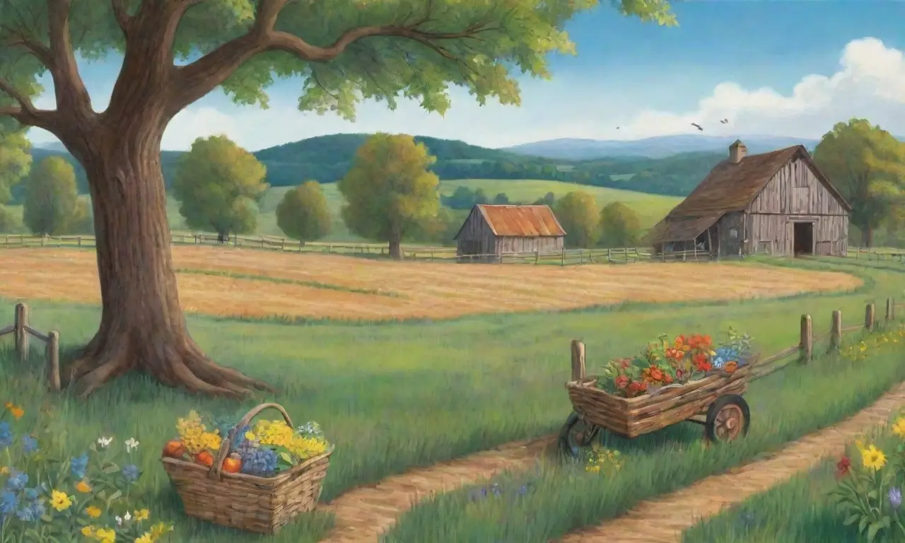 Un paisaje rural vibrante y abundante, lleno de vida y sostenibilidad