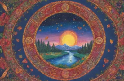 Un paisaje vibrante y mágico lleno de colores