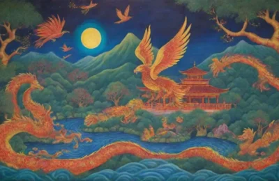 Un mural vibrante con dragones