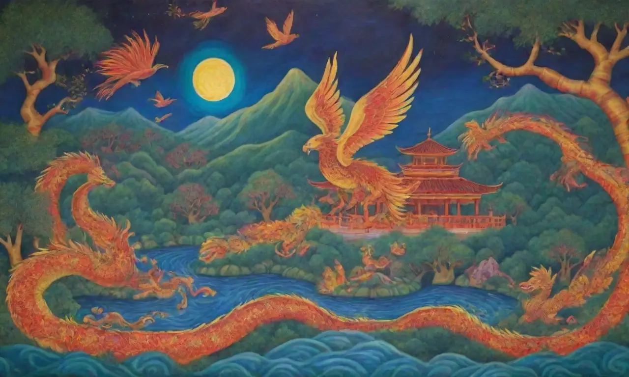 Un mural vibrante con dragones