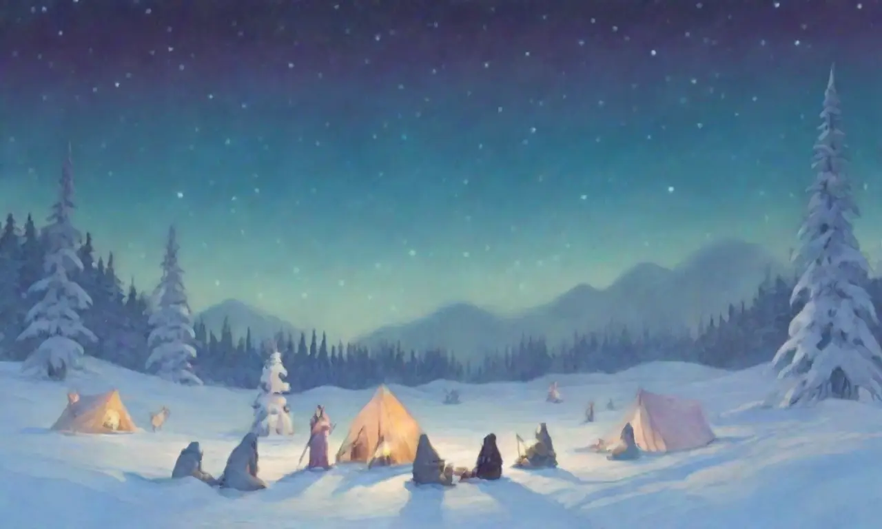 Un paisaje helado y sereno, con espíritus, totems, auroras, cazadores inuit y un fuego crepitante bajo un cielo estrellado
