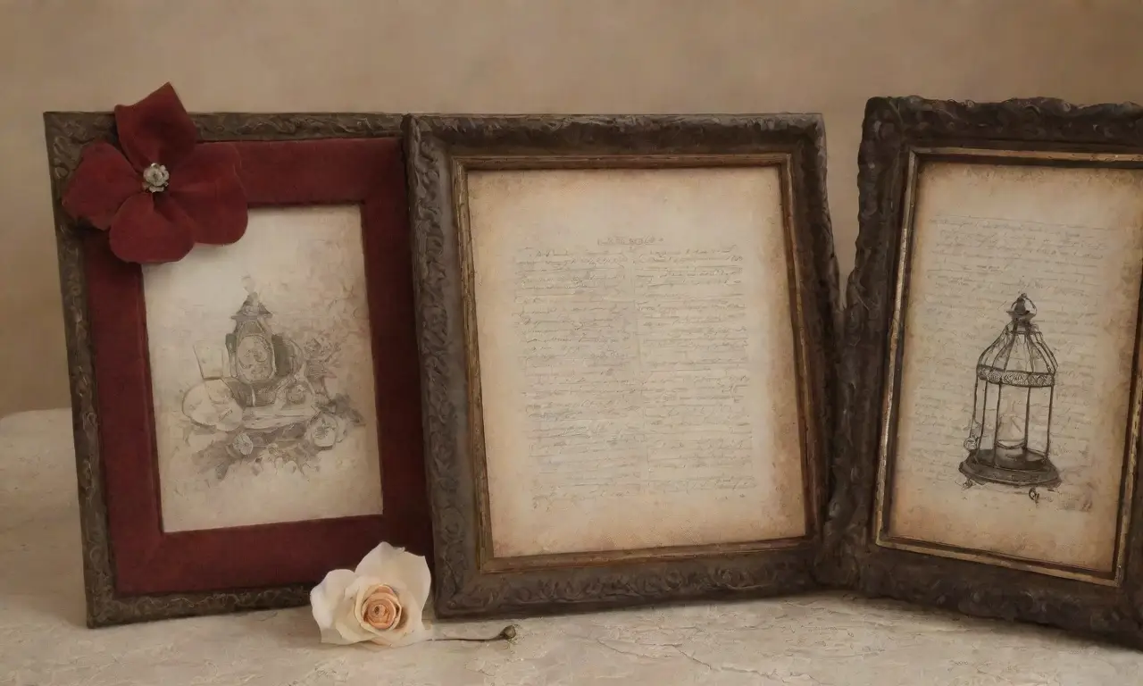 Un collage nostálgico de amor y recuerdos en un fondo antiguo
