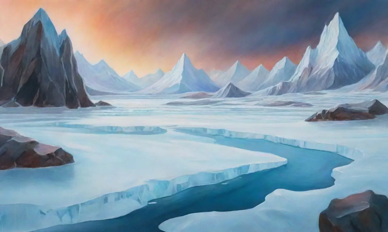 Un vasto paisaje ártico con glaciares azules, auroras danzantes y la presencia de espíritus antiguos