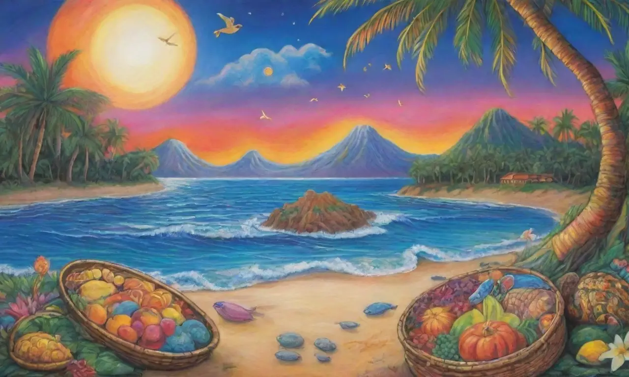Un paisaje tropical lleno de colores vibrantes