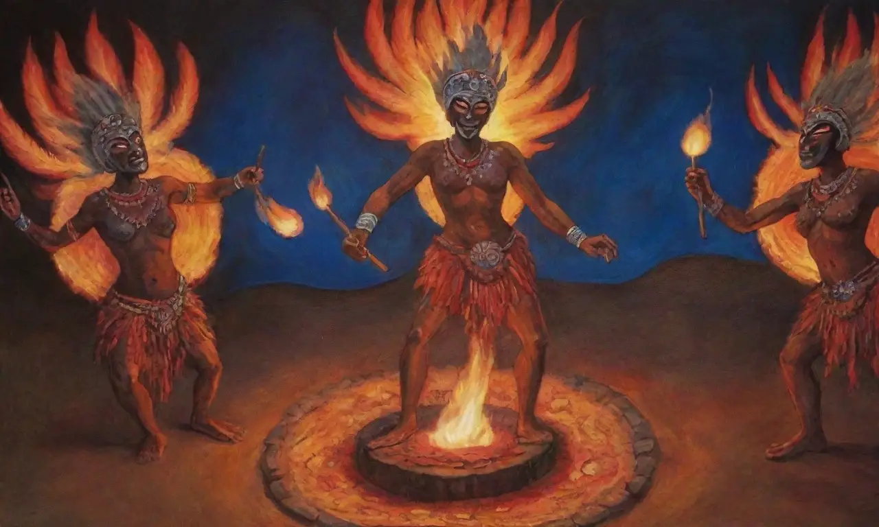 Fuego sagrado y danza ancestral crean un tapiz cultural bajo un cielo estrellado