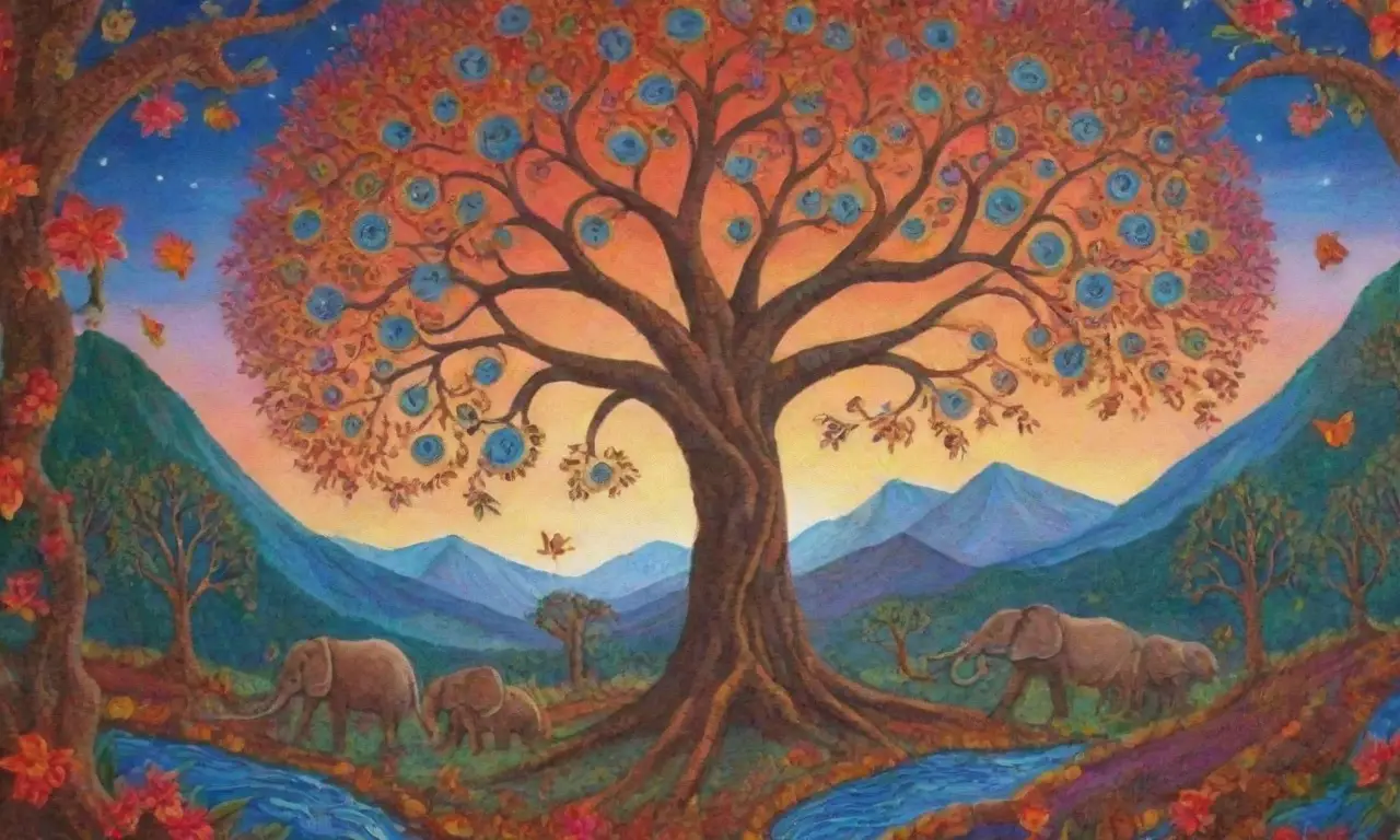 Un paisaje vibrante y armónico lleno de colores