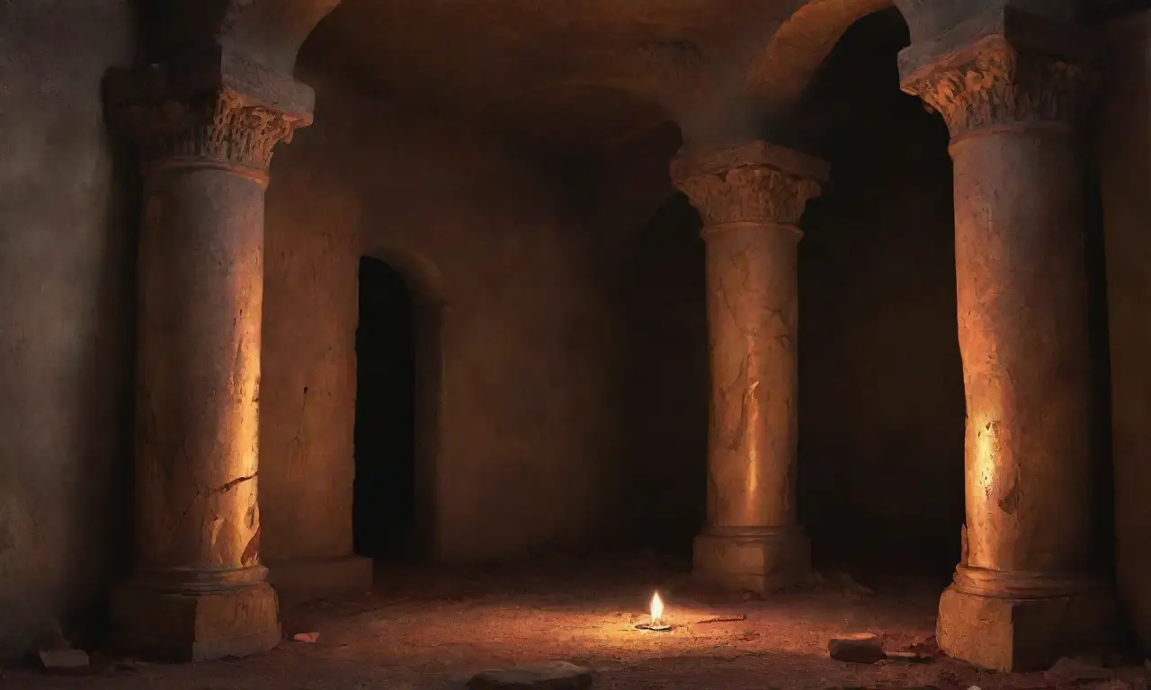 Ruinas romanas antiguas envueltas en sombras y misterio