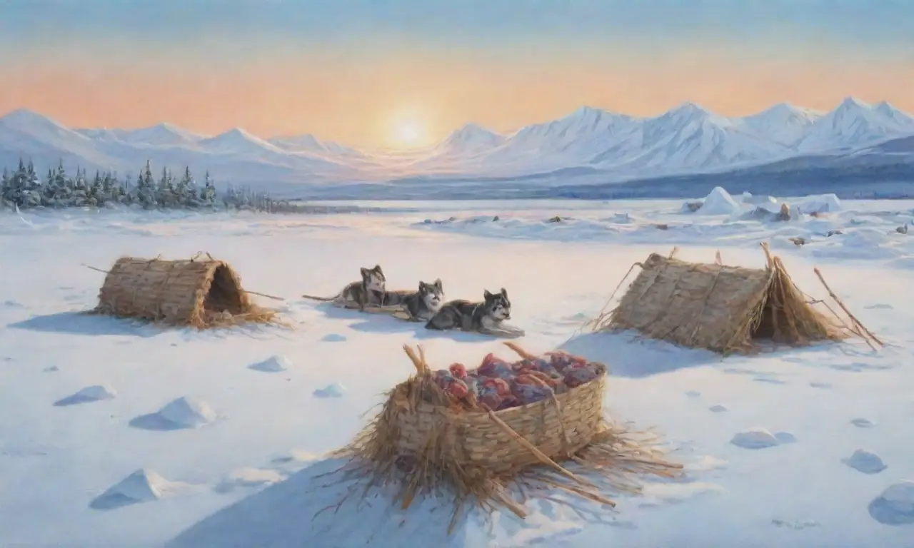 Un paisaje ártico vibrante con cazadores inuit