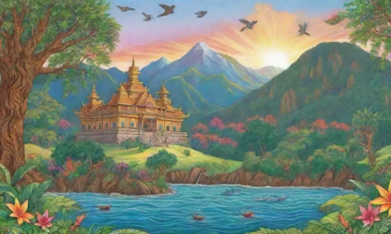 Un paisaje tropical vibrante lleno de colores