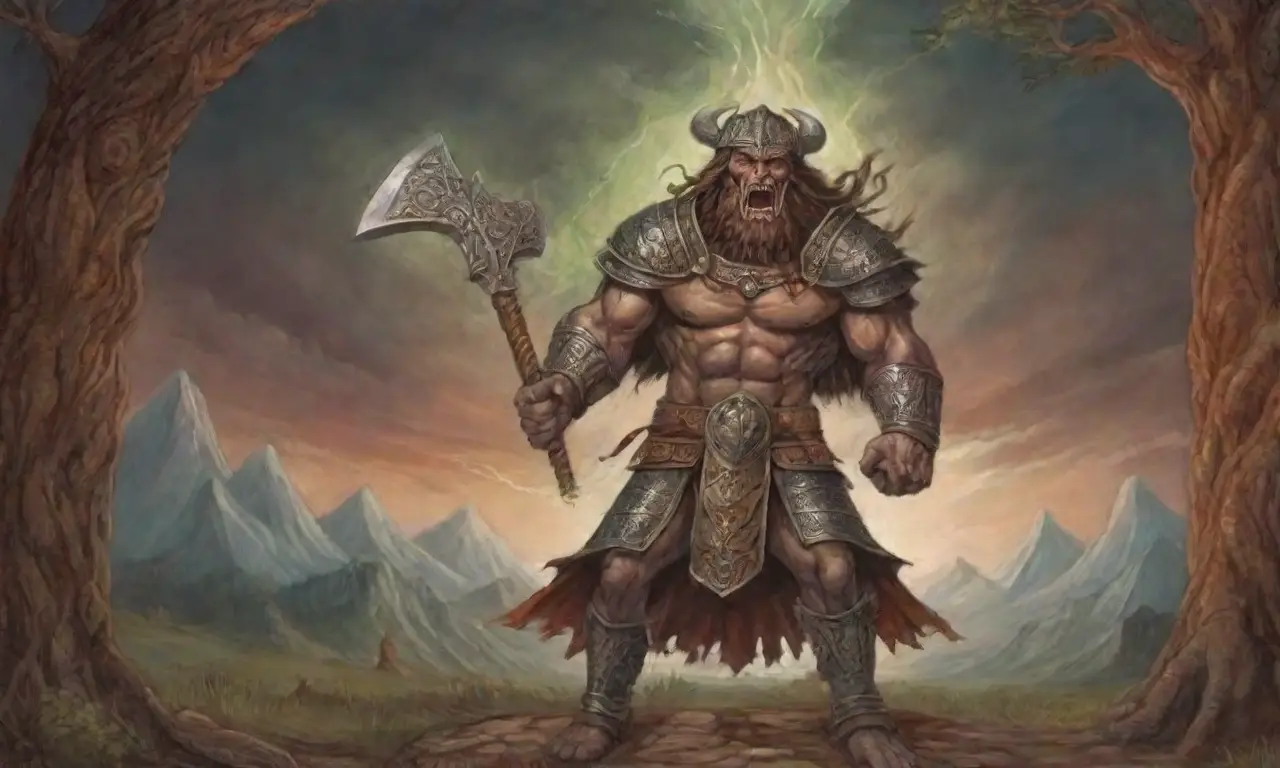 Un poderoso Perun, rodeado de tormenta y mitología eslava, se prepara para la batalla