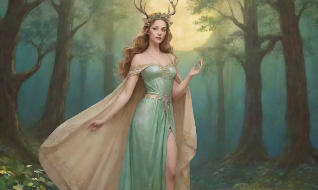 Diana, rodeada de un bosque vibrante y sereno, irradia belleza y armonía con la naturaleza