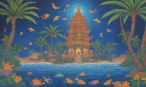 Un vibrante paisaje tropical lleno de colores