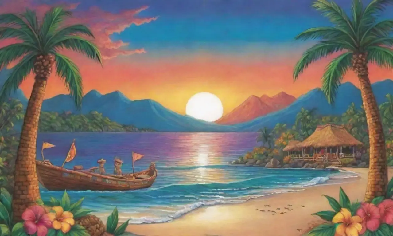 Un paisaje tropical vibrante lleno de colores